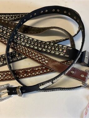 Studded Rhinestone Women's Leather Belt - Black and Brown